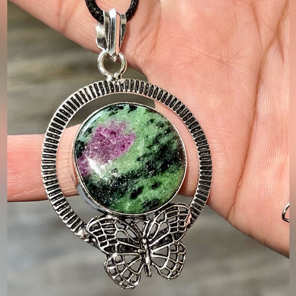 Butterfly Ruby Zoisite Crystal Pendant 2 1/2” - Picture 3 of 12